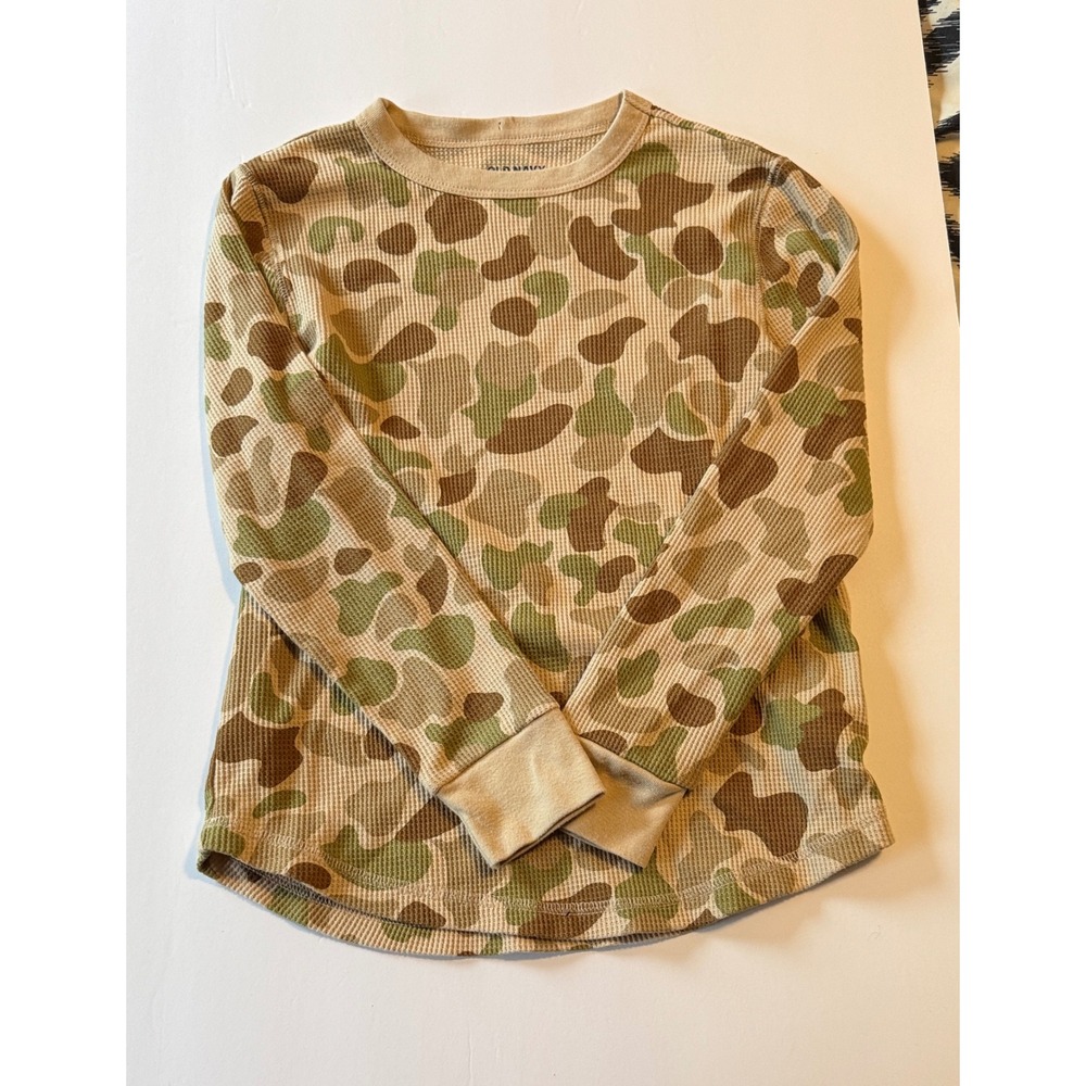 Old Navy Boys Camo Waffle Knit Thermal Shirt Long Sleeve Duck Camouflage Tan M 8